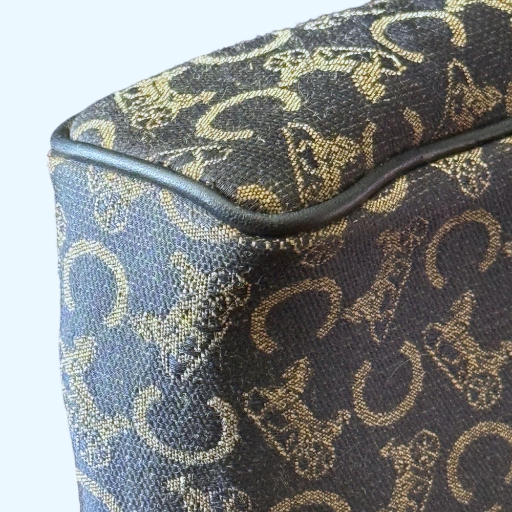 Celine Paris C Sulky Monogram Toiletry Clutch Pouch Navy Blue Jacquard Leather - Picture 8 of 12